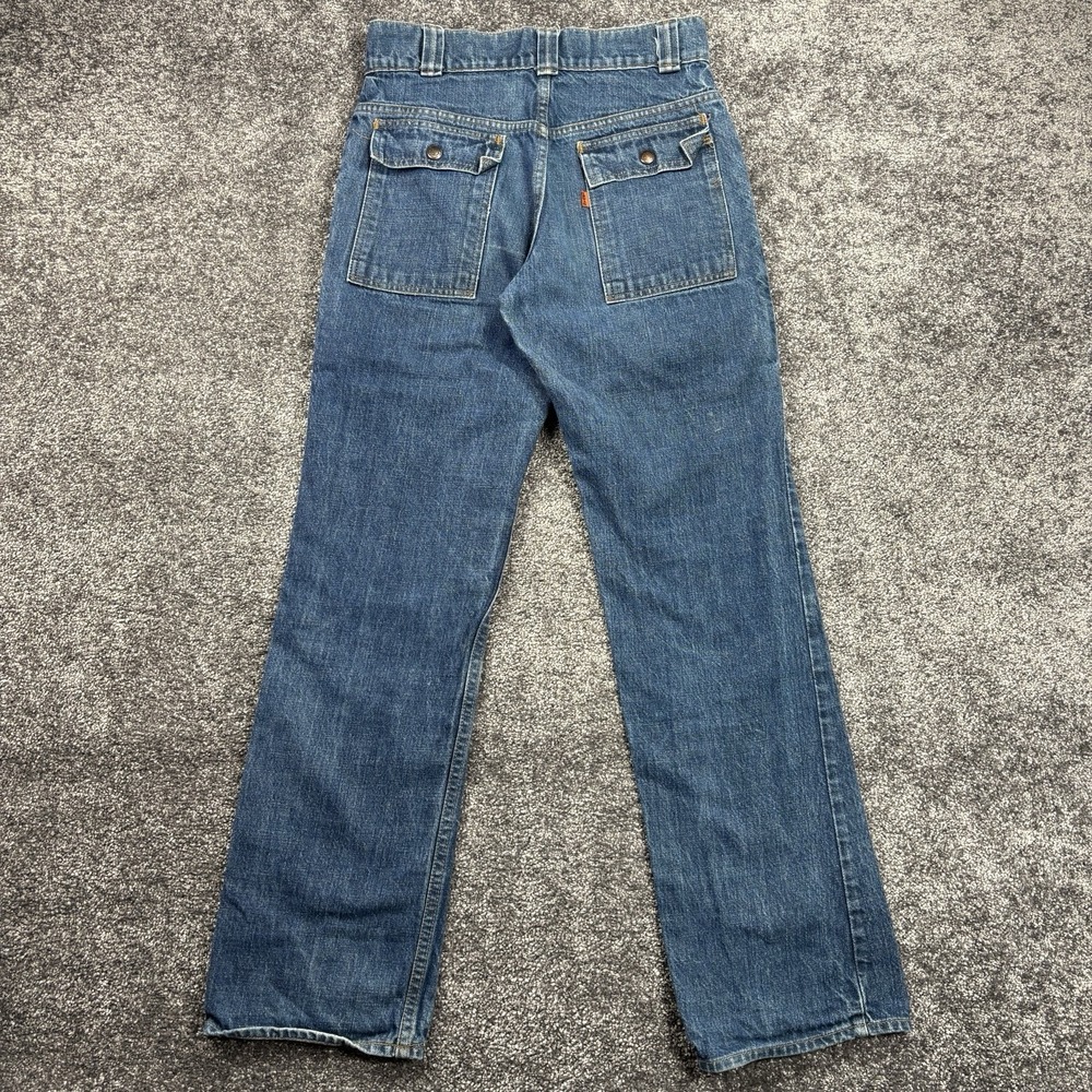 Vintage 70s Levis Safari Bush Jeans Mens 28x30 Blue Flared Bootcut Orange Tab - Picture 4 of 13